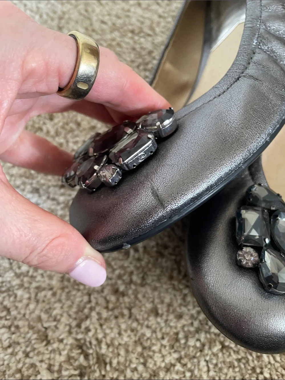 MICHAEL Michael Kors Metallic Gunmetal Jeweled Ballet Flats